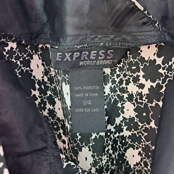 Express Vintage 90s Women's Black White Floral Babydoll Midi Dress sz 3/4 - Picture 6 of 7